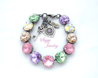 Austrian Crystal Bracelet, Necklace, Earrings Or 3 Piece Set, Soft Pastels, 12mm rivoli, Spring Colors, Assorted Finishes DAY DREAMING