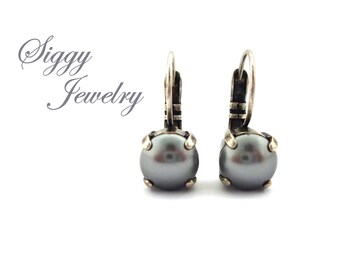 Gray Pearl Earrings, Made with 8mm Brilliant  Crystal Pearls, Drops or Studs, Assorted Finishes, Chic and Stylish, Gift Packaged