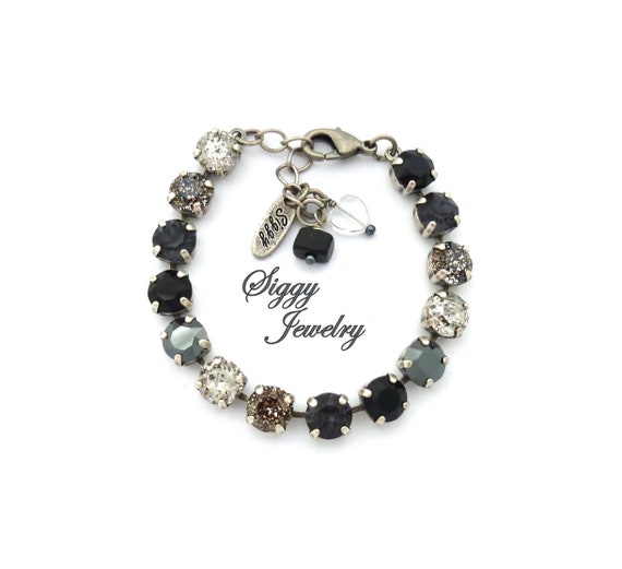 Austrian Crystal Tennis Bracelet or Set: Silver Black Gray Patina, Assorted Finishes Siggy Jewelry