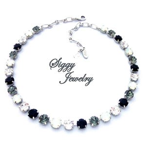 LONDON GLITZ, 8mm Austrian Crystal Necklace, Black and White, Chic, Classy, Crystal Jewelry, Black Tie, Elegant Wedding, Gift Packaged