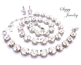 Colar statement com cristais austríacos transparentes, cristais grandes de 11 mm, pulseira e brincos opcionais – Brilho Intenso