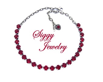 Genuine Austrian Crystal Red Necklace, Pick Your Color, 8mm Siam, Light Siam, Scarlet, Ruby, Or Garnet, Assorted Finishes, REDILICIOUS