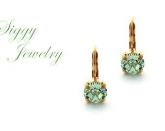 Chrysolite Austrian Crystal Earrings: Light Green Solitaire Studs or Drops