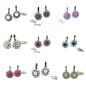 Austrian Crystal Daisy Flower Earrings: Multi-Stone Halo, Design Your Own, Siggy Jewelry