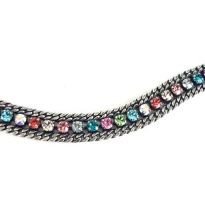 Austrian Crystal Tennis Bracelet, Colorful, Multi-Colored Rainbow, Thick Antique Silver Link Chain, Stacking Bracelet, Goes With Everything image 2