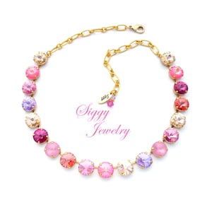 Crystal Statement Necklace Made with Genuine Austrian Crystals, 12mm Rivoli Pink and Purple Spring Mix, Assorted Finishes, PINK SENSATION
