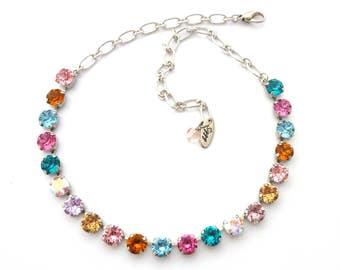 Forever Young Austrian Crystal Rainbow Necklace And Or Bracelet, 8mm Chatons, Assorted Finishes, Colorful Pop Of Colors, Gift Packaged