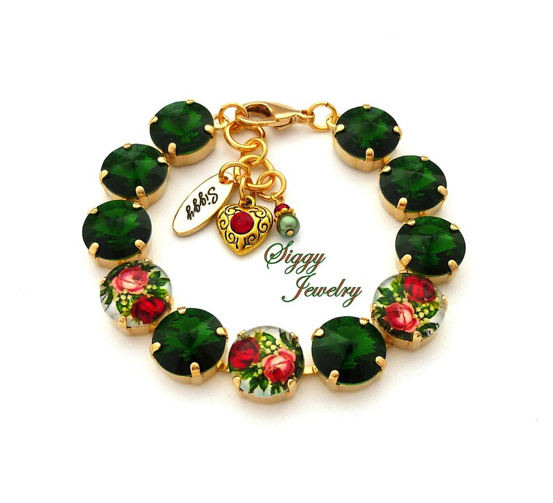 Swarovski Crystal Bracelet 12mm Dark Moss Green Rivolis With image 0