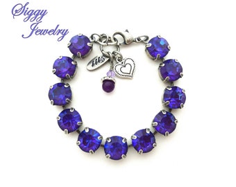 Ultra Purple AB Crystal Tennis Bracelet, Iridescent Purple and Blue Tones, Assorted Finishes