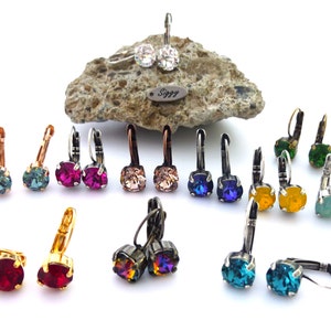 Austrian Crystal 8mm Earrings, Drop Lever Backs, Custom Made to Order, Assorted Colors, More Than 60 Shimmering Colors, Birthstone Gift