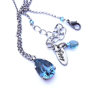Denim Blue Crystal Pear Shaped Pendant Necklace made with Genuine Austrian Crystal, Available in Many Colors, Tear Drop Shape, Siggy Jewelry