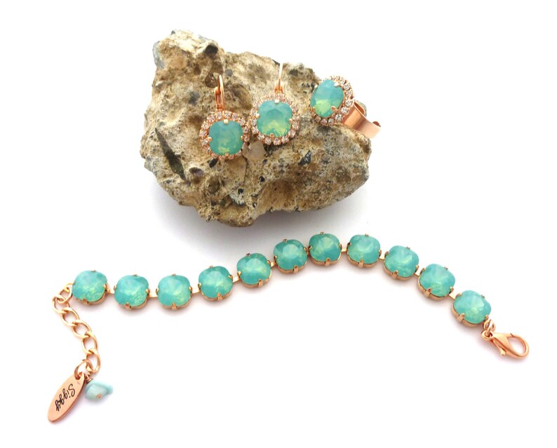 Swarovski Crystal Pacific Opal Bracelet 10mm Cushion Cut Sea Etsy