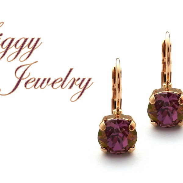 Austrian Crystal Earrings, 8mm Lilac Shadow, Purple With Hints of Copper and Gold, Plum, Drops or Studs, Assorted Finishes, Gift Packaged