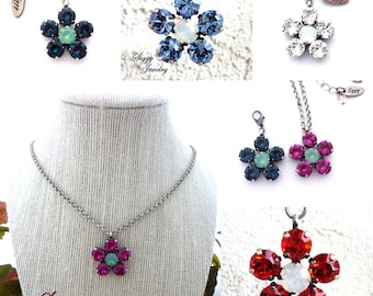 Genuine Austrian Crystal Daisy Pendant, Design Your Own, Assorted Colors, Detachable Flower Pendant, Multi Stone Cluster, Birthstone Charms