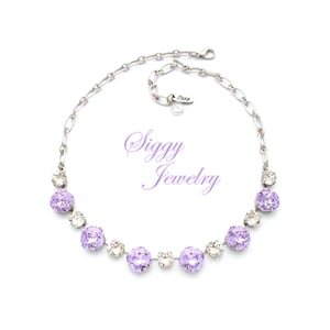 Austrian Crystal Necklace, 12mm Cushion Cut Violet, Light Purple, 8mm Clear Round Chatons, Assorted Finishes, Wedding Bridal LOVE POTION