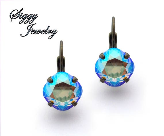 Genuine Austrian Crystal Earrings Black Diamond Shimmer 10mm