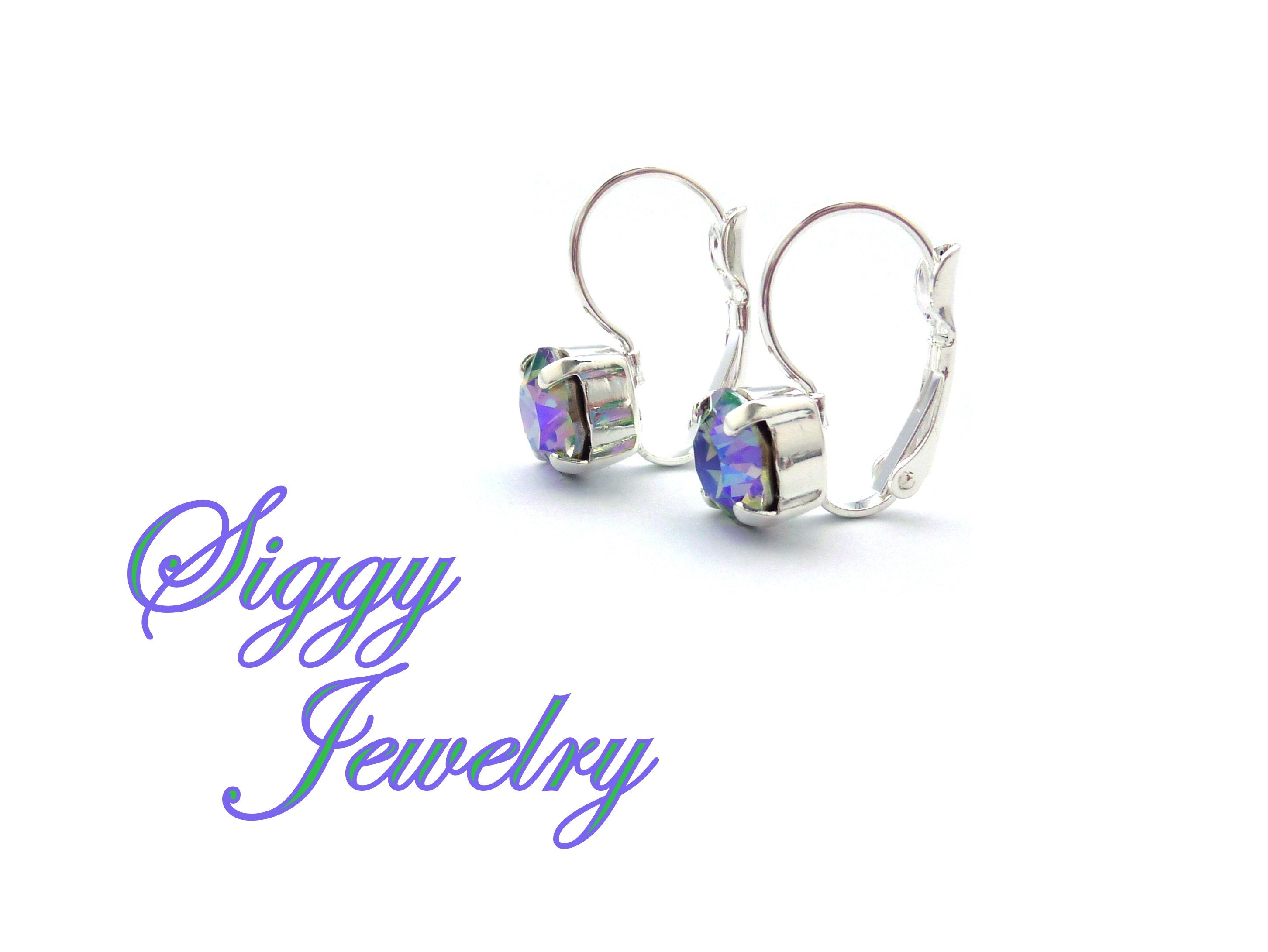Janefashions Orecchini Pendenti Cristallo Austriaco Strass Blu - E2079N, Leva A Bilanciere
