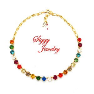 Crystal Tennis Necklace Made with Genuine 8mm Austrian Crystals, Mulit-Colored Christmas Bling, Colorful Holiday Jewelry, FREE SHIPPING