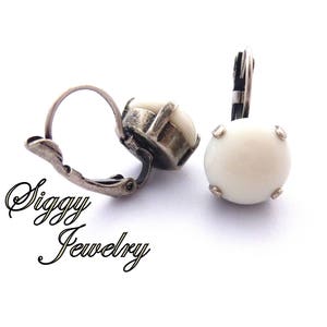 Ivory Cabochon Drop Lever Back Earrings, 11mm White Round, Antique Silver or Pick Your Finish, Prong Setting, Free Shipping image 4