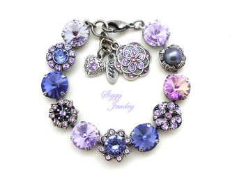 Austrian Crystal Bracelet, Necklace or 3 Piece Set 12mm Purple, Violet, Lilac, Lavender, Flower Embellished, PURPLE HEATHER, Siggy Jewelry