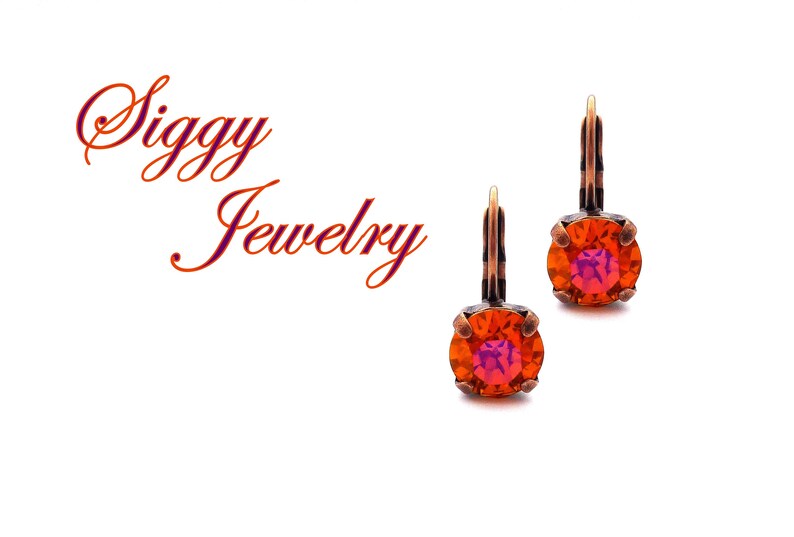 Swarovski® Crystal Earrings 8mm Astral Pink Bright Orange image 0