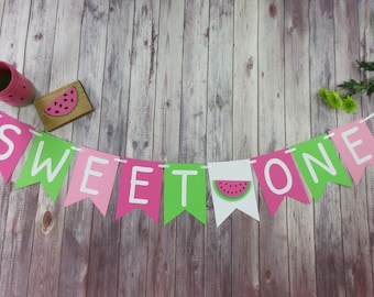 Sweet ONE Banner - TWO Sweet Birthday - Watermelon Happy Birthday Banner - Watermelon Party Decor - Fruity Birthday - Watermelon Birthday