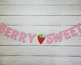 SALE Berry Sweet Birthday - Strawberry Banner - Strawberry Party - Strawberry Birthday Banner - ONE Banner - 1st Birthday Strawberry Banner