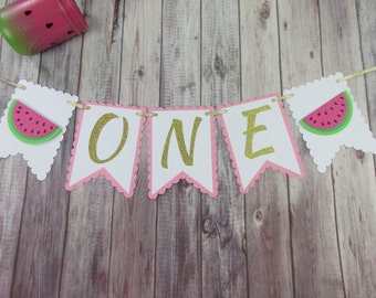 SALE Watermelon Banner - Watermelon Photo Prop - One In A Melon - Watermelon Happy Birthday Banner - Watermelon Party Decor