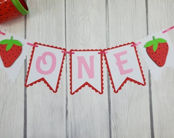 Berry Sweet Birthday - Strawberry Banner - Strawberry Party - Strawberry Birthday Banner - ONE Banner - 1st Birthday Strawberry Banner