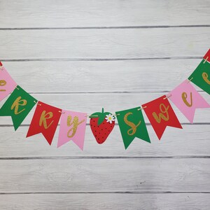 SALE Berry Sweet Birthday Strawberry Banner Strawberry Party Strawberry Birthday Banner ONE Banner 1st Birthday Strawberry Banner image 4