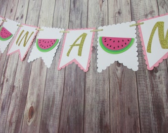 SALE Watermelon Banner - Watermelon Photo Prop - One In A Melon - Watermelon Happy Birthday Banner - Watermelon Party Decor