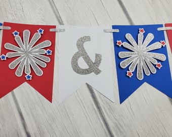 SALE! 4th of July Birthday Banner - Little Firecracker Birthday Banner  Red White and TWO Banner -4th of July Banner-Red White & Blue Banner