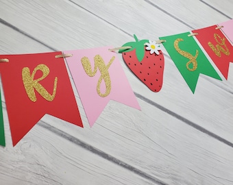 Berry Sweet Birthday - Strawberry Banner - Strawberry Party - Strawberry Birthday Banner - ONE Banner - 1st Birthday Strawberry Banner