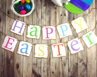 Happy Easter Banner - Happy Easter Decoration -  Easter Decor - Rustic Easter Banner