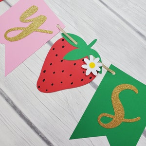 SALE Berry Sweet Birthday Strawberry Banner Strawberry Party Strawberry Birthday Banner ONE Banner 1st Birthday Strawberry Banner image 3