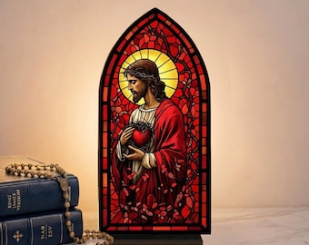 Sacred Heart Jesus Acrylic Book Nook, Christian Candle Holder, Religious Shelf Insert, Christian Prayer Gift, Faith Decor