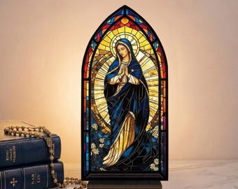 Virgin Mary Acrylic Book Nook, Catholic Bookshelf Decor, Christian Candle Holder, Religious Shelf Insert, Christian Prayer Gift, Faith Decor
