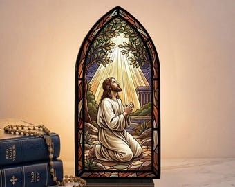 Jesus Praying Acrylic Book Nook, Christian Candle Holder, Religious Shelf Insert, Christian Prayer Gift, Faith Decor