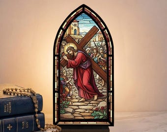 Jesus Carrying Cross Acrylic Book Nook, Christian Candle Holder, Jesus BookNook, Religious Shelf Insert, Christian Prayer Gift, Faith Decor