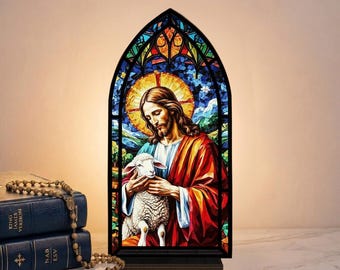Jesus With Lamb Acrylic Book Nook, Christian Candle Holder, Religious Shelf Insert, Christian Prayer Gift, Faith Decor