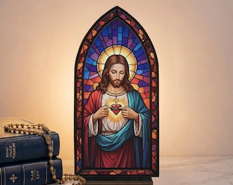 Sacred Heart Jesus Acrylic Book Nook, Christian Candle Holder, Religious Shelf Insert, Christian Prayer Gift, Faith Decor
