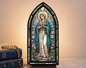 Virgin Mary Acrylic Book Nook, Christian Candle Holder, Religious Shelf Insert, Christian Prayer Gift, Faith Decor