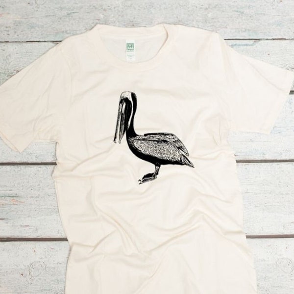 Brown Pelican Tee, Organic Cotton Unisex Screen Printed T-Shirt