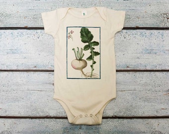 Turnip Baby Bodysuit, Organic Cotton Infant One Piece, Root Vegetable Graphic