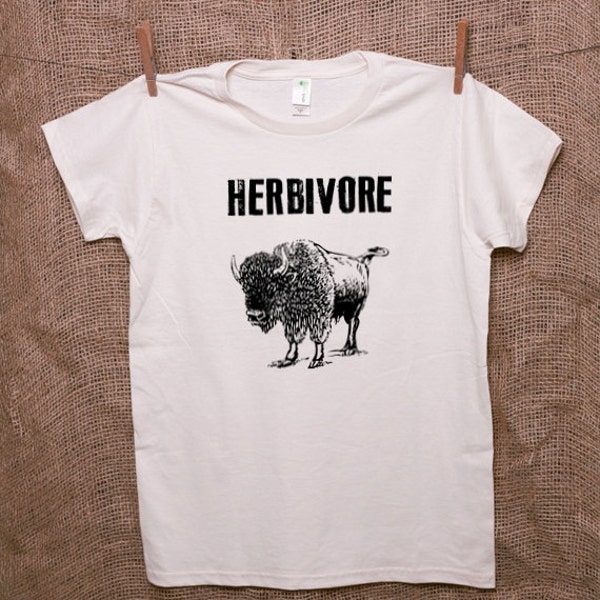 Vegan Vegetarian 100% Women's Organic Cotton T Shirt - Your Choice of Graphic in Natural XL - Herbivore Bison, Elephant or Eat Your Veggies