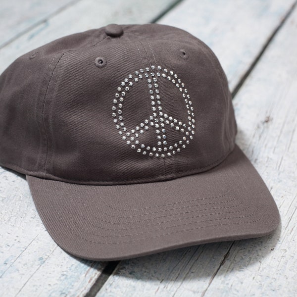 Peace Sign Baseball Cap - Organic Cotton Twill with Rhinestuds