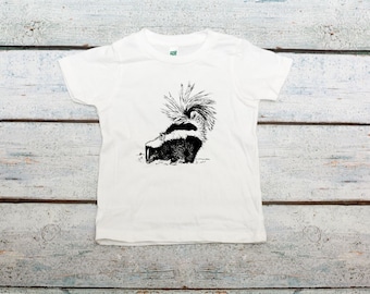 Skunk Tee - Screen Printed Children's Organic Cotton T-Shirt - Polecat Graphic - Ecofriendly Ink