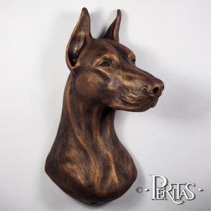 Doberman Dog, Cast Stone Wall Sculpture Dobermann Pinscher Dog by PERITAS Canine Art