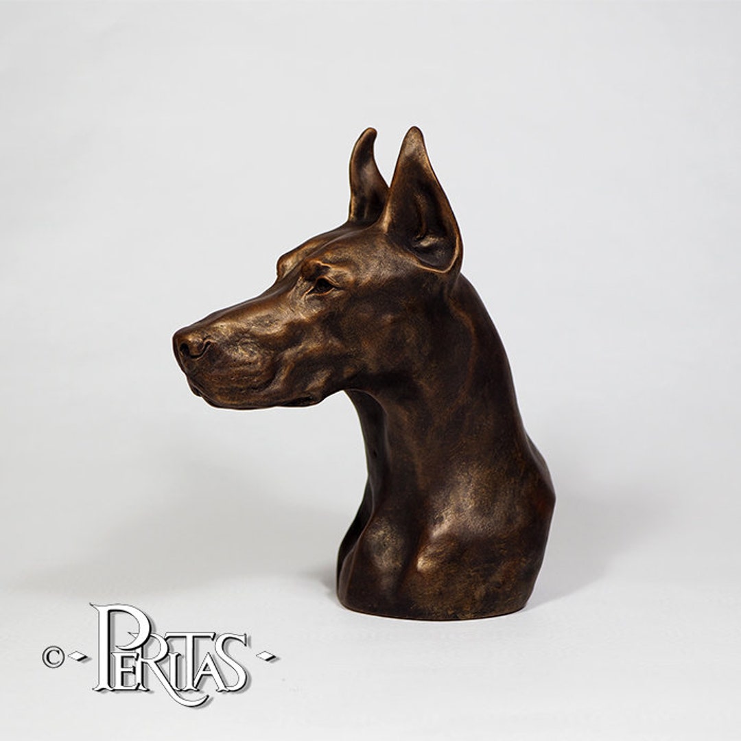 Doberman Dog, Cast Stone Sculpture Dobermann Pinscher by PERITAS Canine