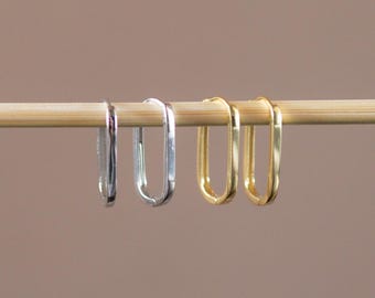 18k Gold Vermeil Rectangle Hoop Earrings - Sterling Silver